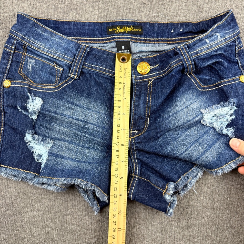Southpole Distressed Studded Denim Shorts Women's Size 9 Blue Cut Off Y2K - Picture 10 of 14
